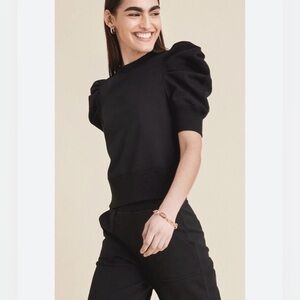 Sold Out NYC The Just Enough Puff Short Sleeve Sweatshirt Top size M Black